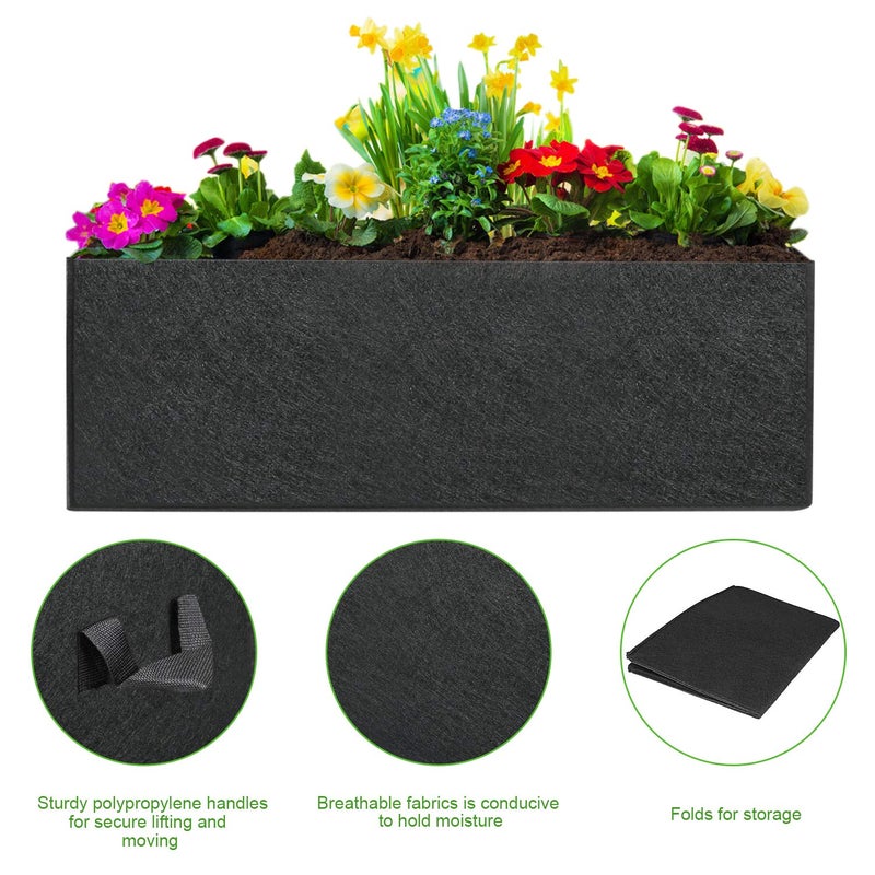 ANGELIOX 3-Pack Grow Bags, 10 Gallon Heavy Duty 300G Thickened Nonwoven Fabric Raised Garden Bed Square Flower Planter Containers for Carrot Onion,Flowers,Fruit/Growing Pots with Handles(60x30x20cm) - Image 5